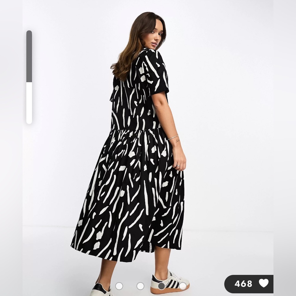 NWT ASOS DESIGN twill collared button midi smock dress in mono blur print US 16